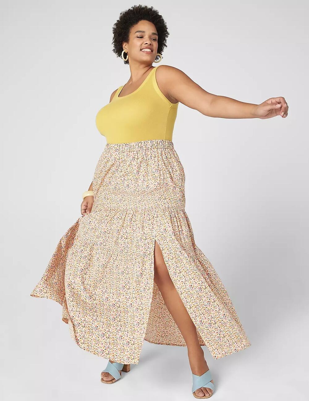 Lane Bryant tiered floral maxi midi skirt cotton boho cottagecore